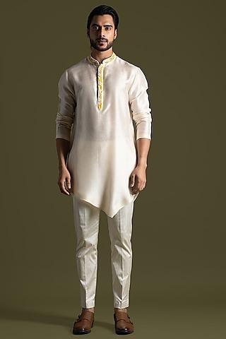 cream bemberg silk embroidered kurta set