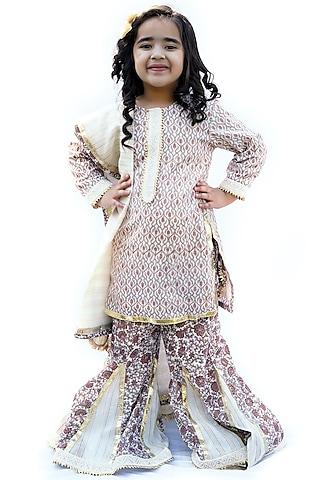 cream block printed sharara set for girls