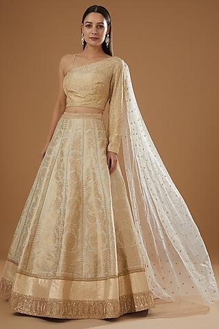 cream brocade & net lehenga set