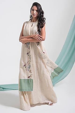 cream chanderi & cotton embroidered jacket dress