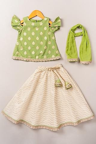 cream chanderi cotton lehenga set for girls