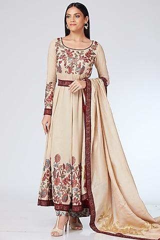 cream chanderi embellished anarkali set