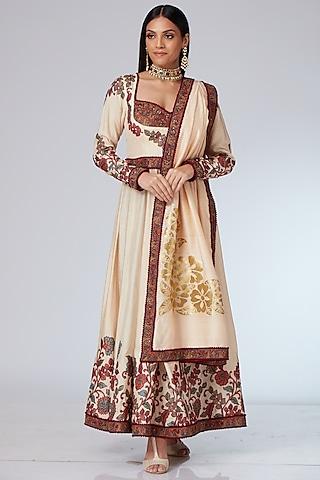 cream chanderi embellished anarkali set