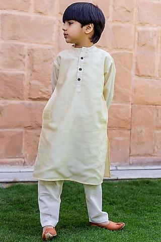 cream chanderi kurta set for boys