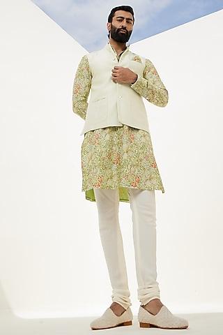 cream chanderi silk reversible nehru jacket