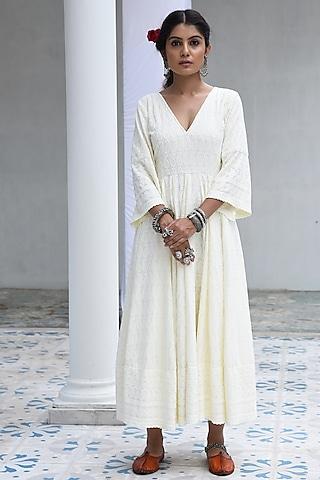 cream chikankari dress