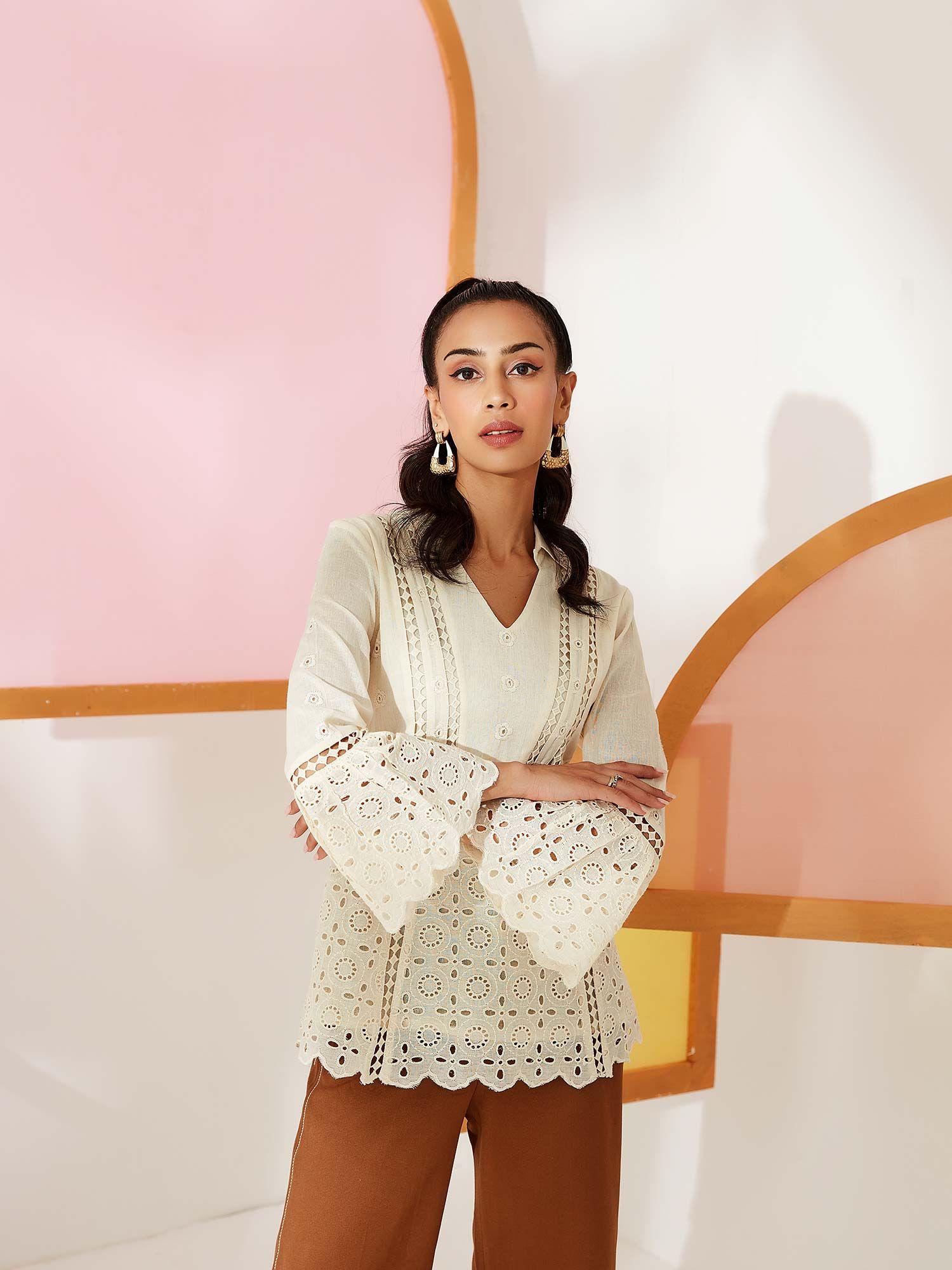 cream classic broderie blouse