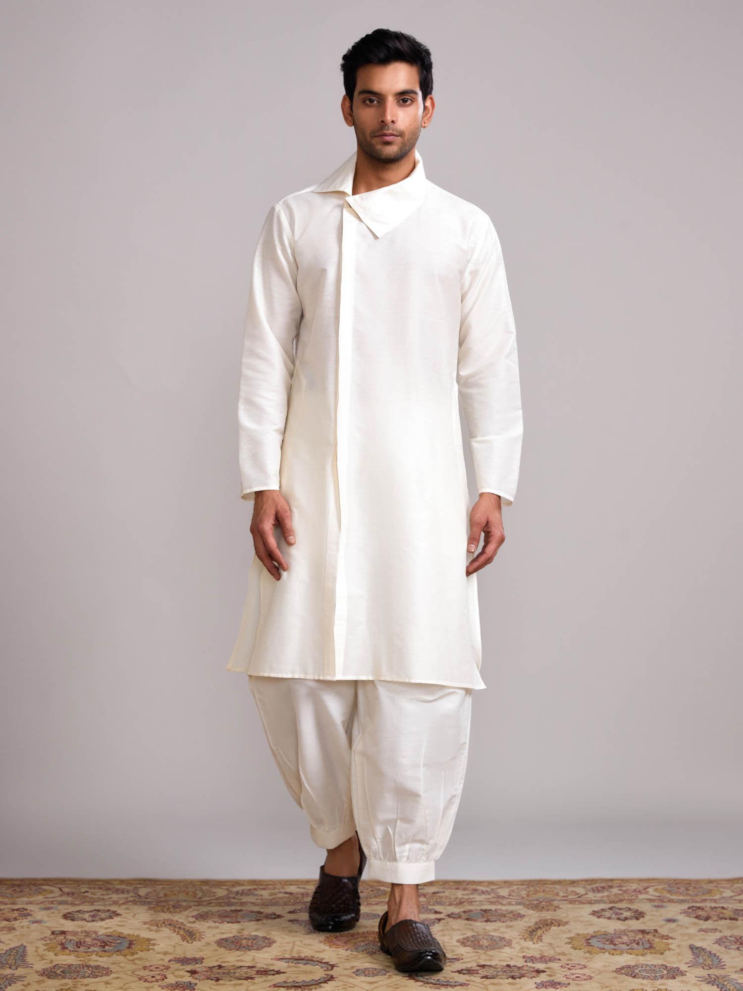 cream classic collar straight kurta