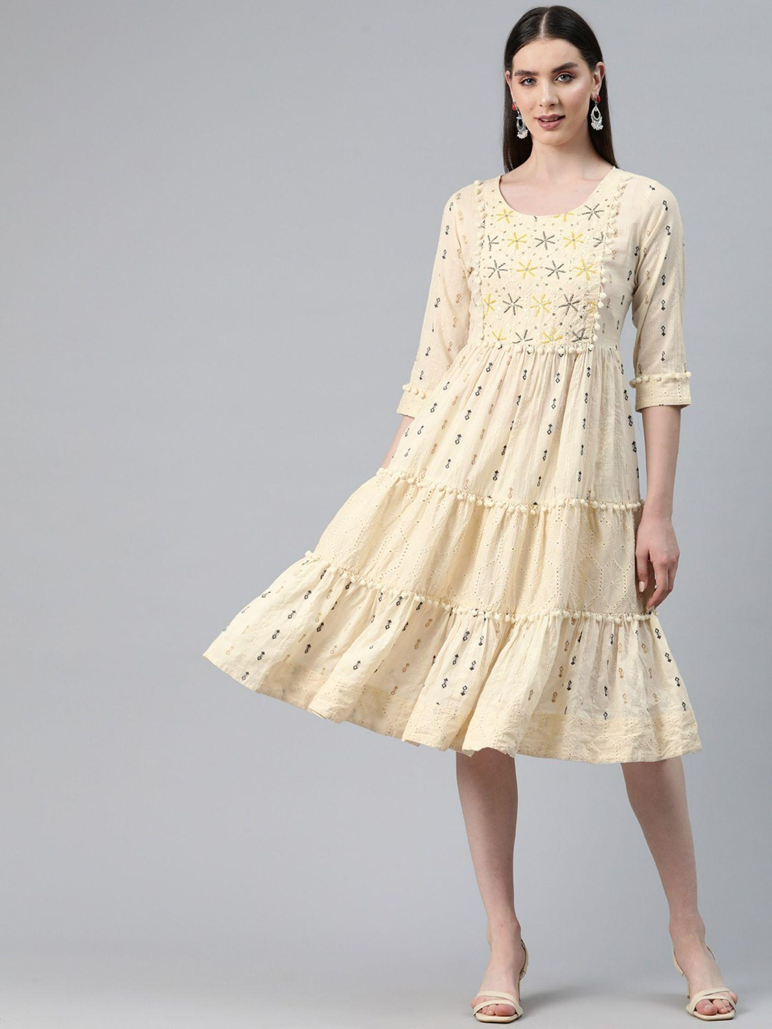 cream color cotton fabric tiered dress