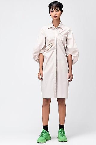cream cotton asymmetric shirt dress