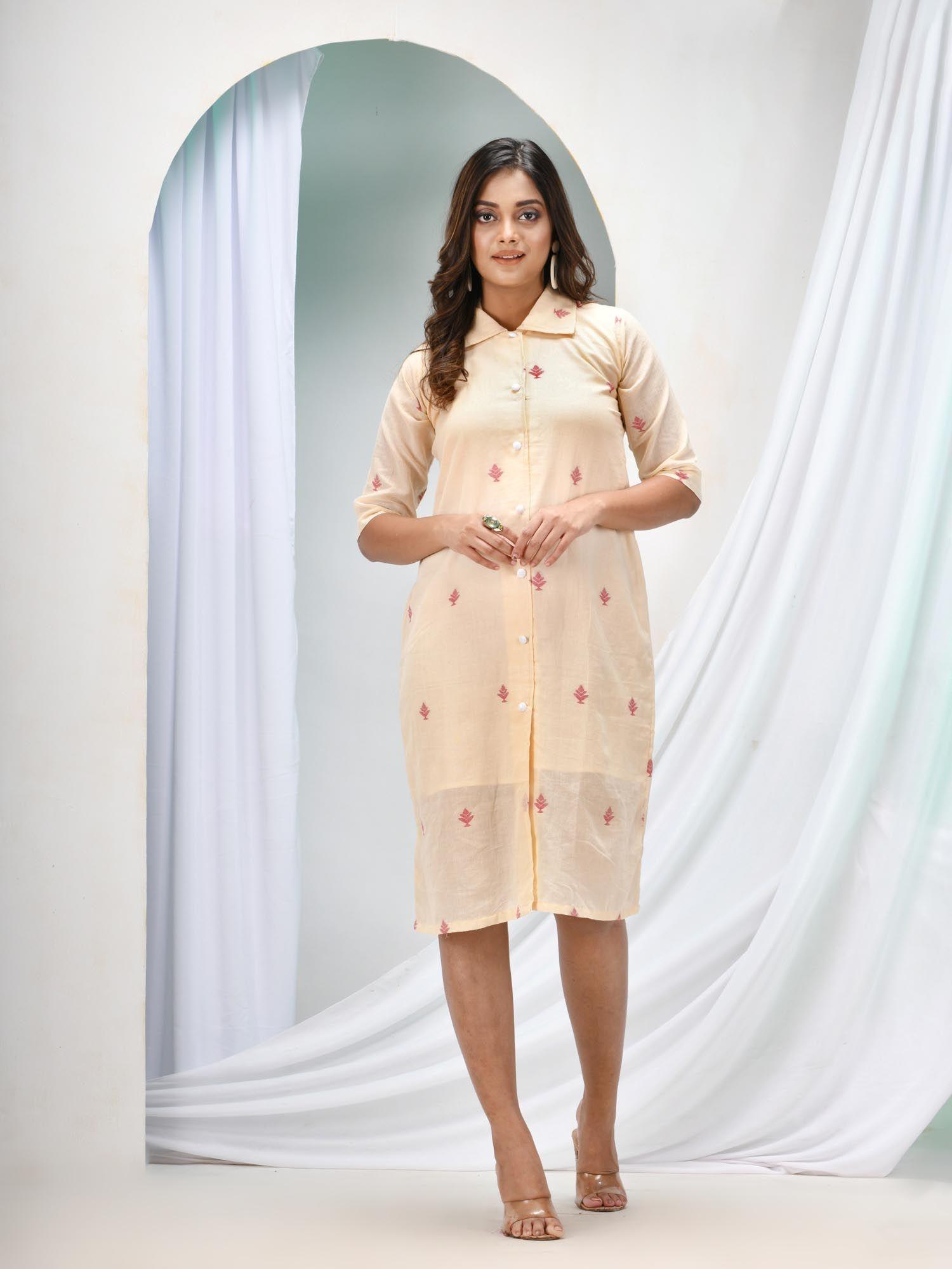 cream cotton bengal handwoven one piece dress