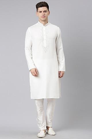 cream cotton embroidered kurta set
