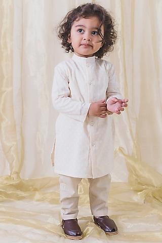 cream cotton floral self design kurta set for boys