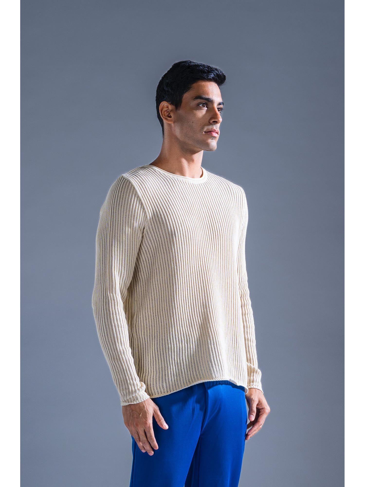 cream cotton knit sweater mesh knit-sweater