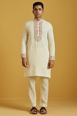 cream cotton lurex embroidered kurta set