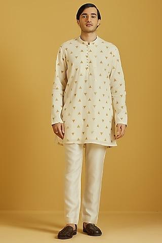 cream cotton mul embroidered kurta set