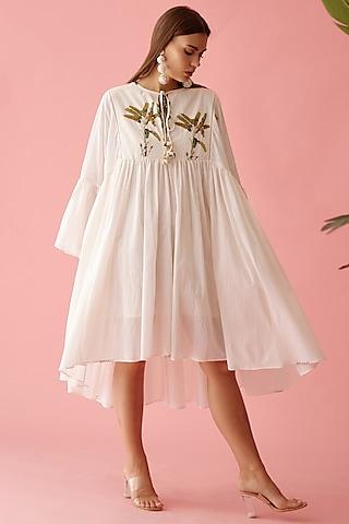 cream cotton printed high-low dress