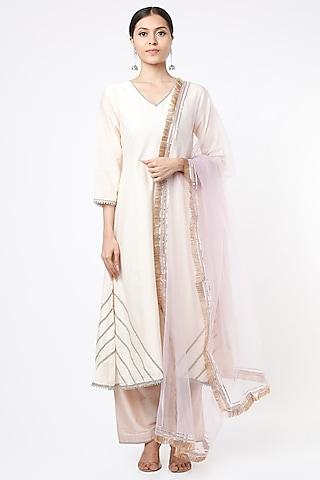 cream cotton silk a-line kurta set