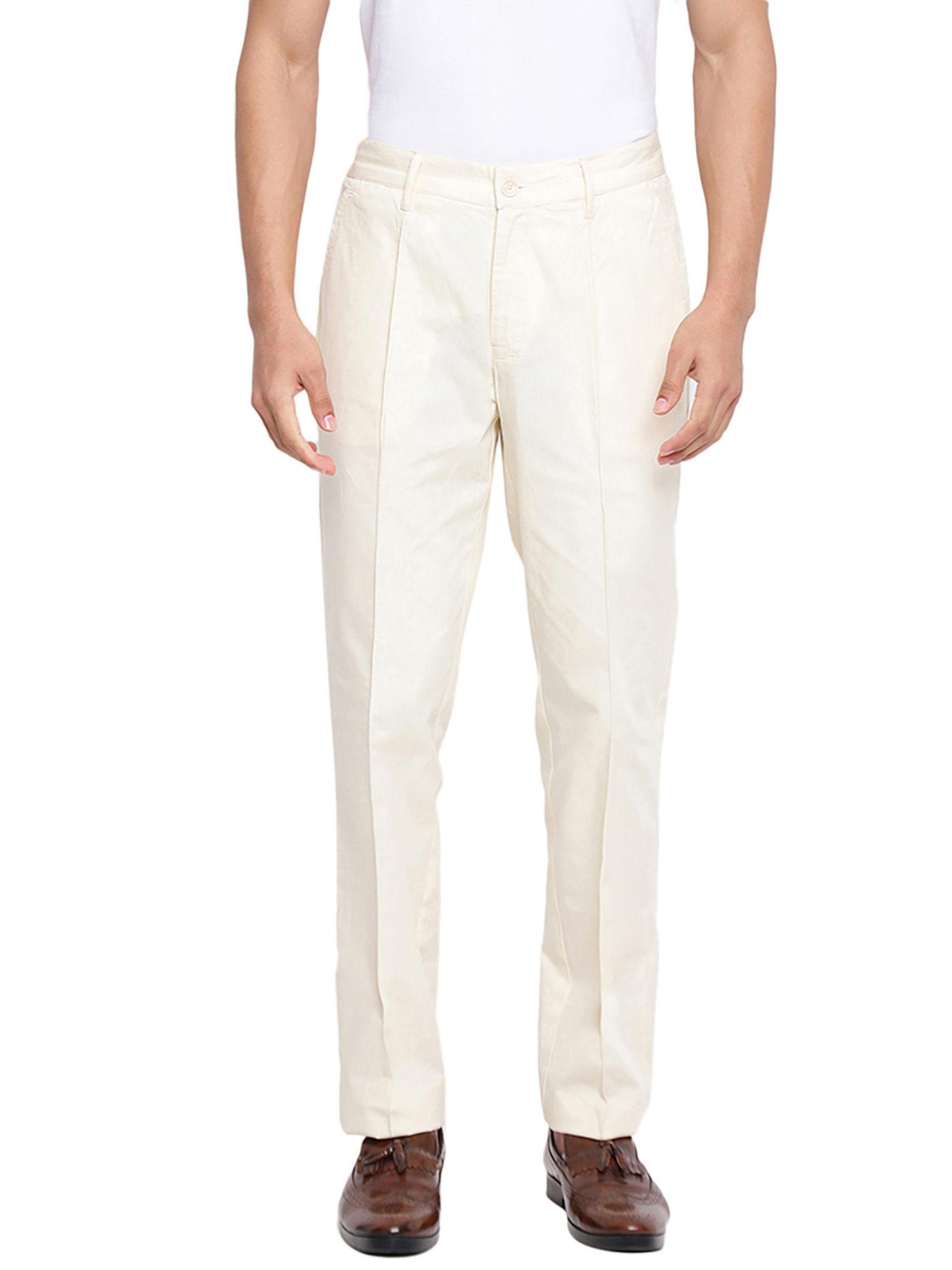 cream cotton solid trouser