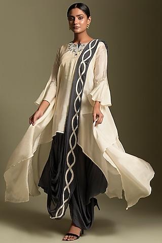 cream crepe kurta set