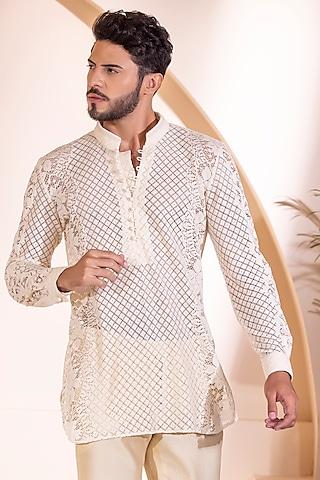 cream crochet kurta