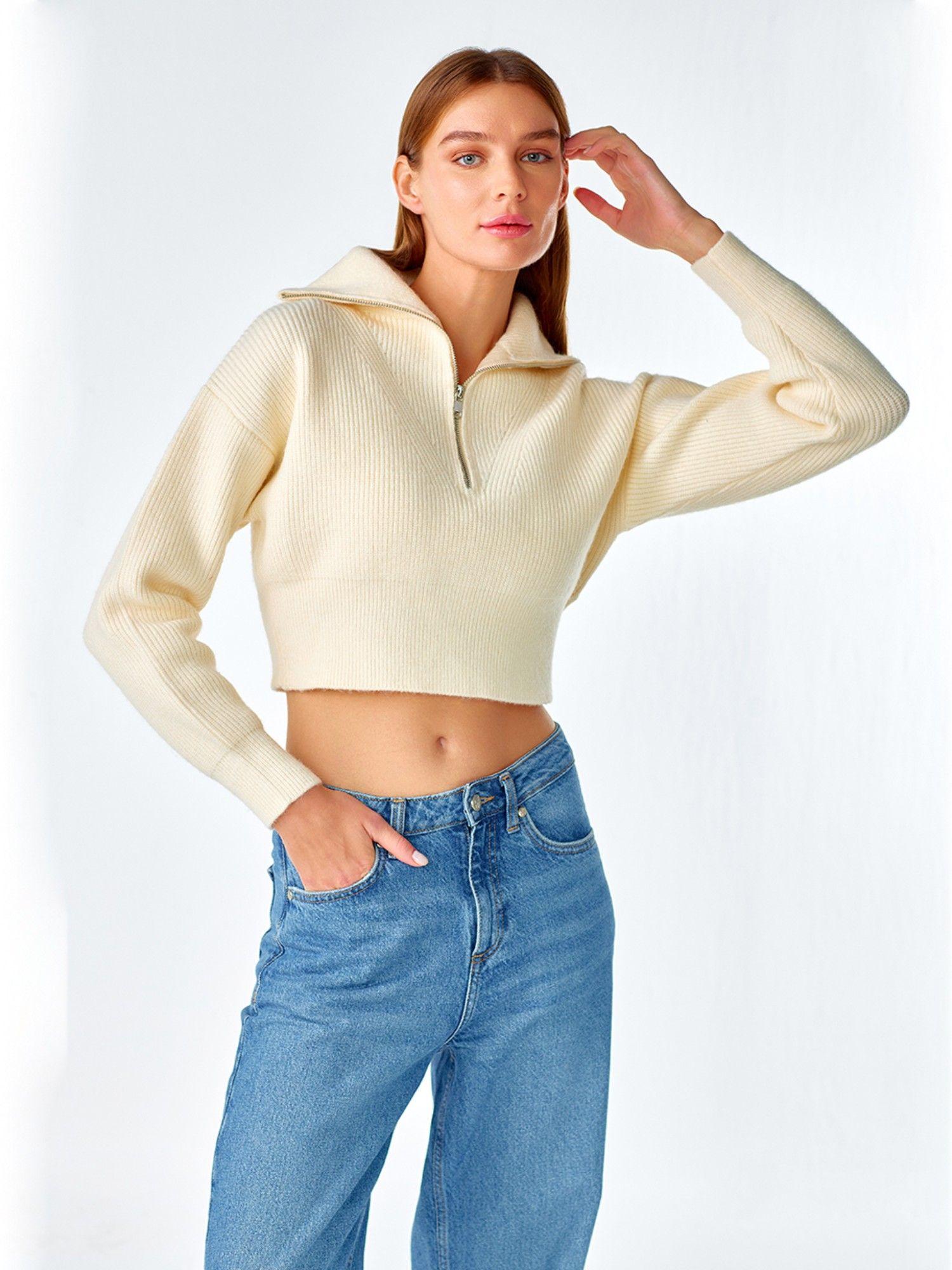 cream cropped pullover sweater