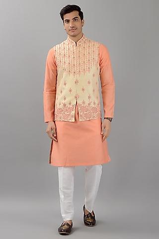 cream dupion silk embroidered nehru jacket