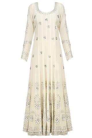 cream embroidered anarkali set