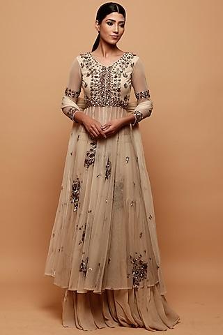 cream embroidered anarkali set