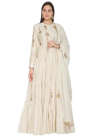 cream embroidered anarkali set