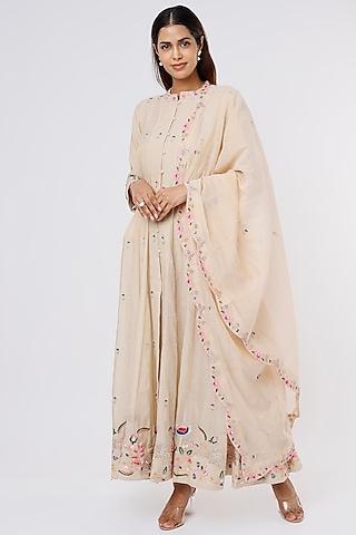 cream embroidered anarkali set