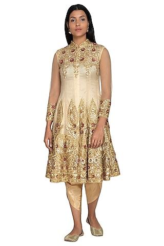 cream embroidered anarkali with dhoti pants