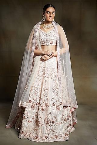 cream embroidered bridal lehenga set