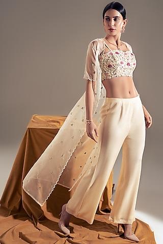 cream embroidered cape set