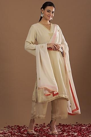 cream embroidered kurta set