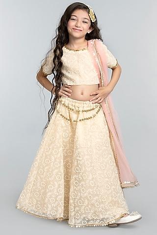 cream embroidered lehenga set for girls