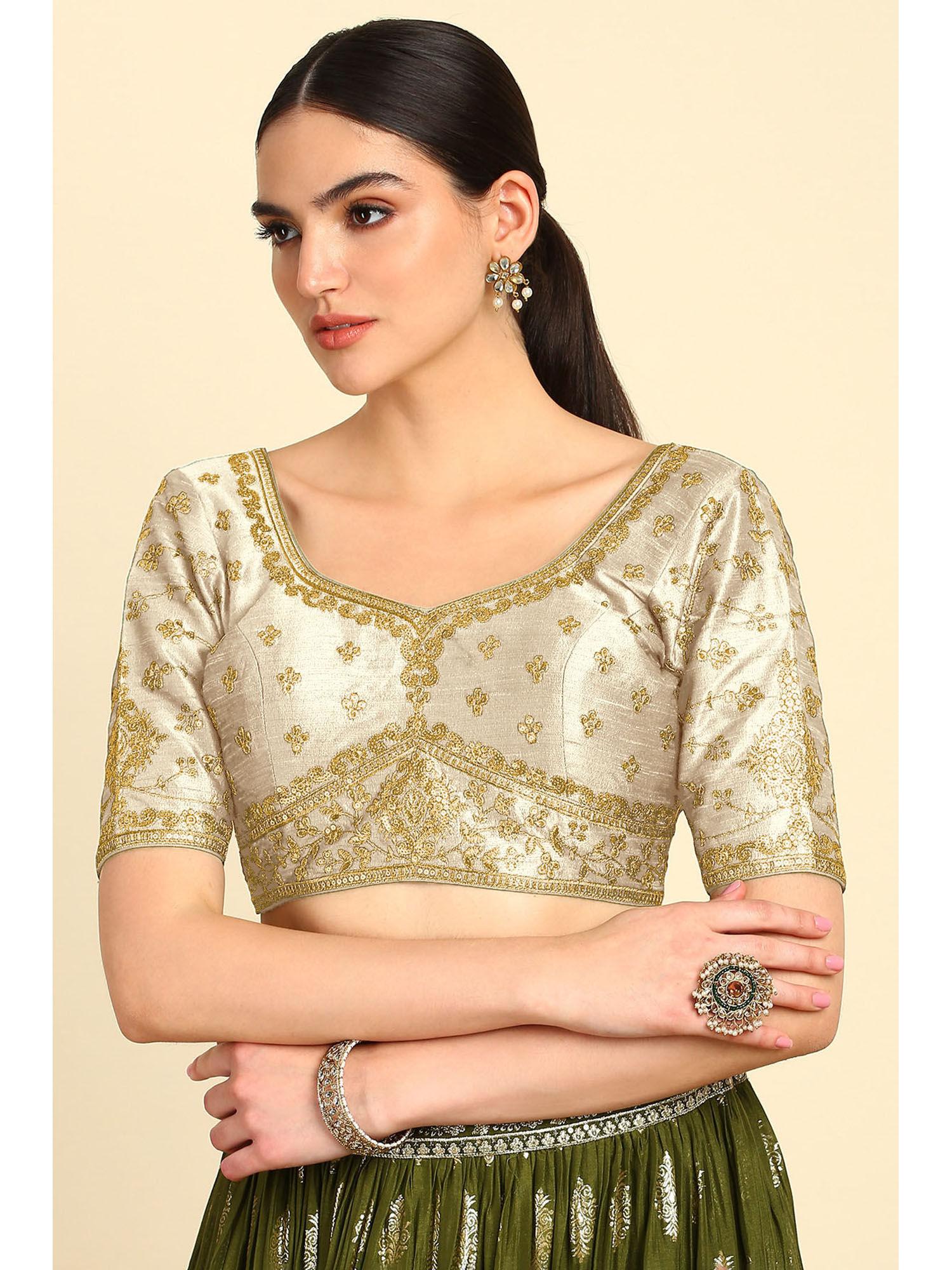 cream embroidered stitched blouse with sequins work