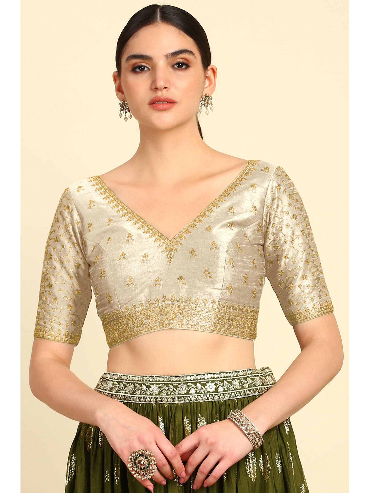 cream embroidered stitched blouse with zari