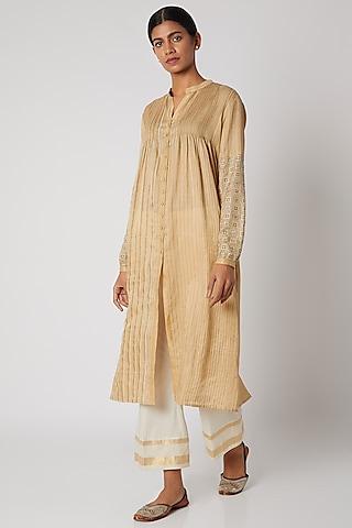 cream embroidered tunic with pintucks