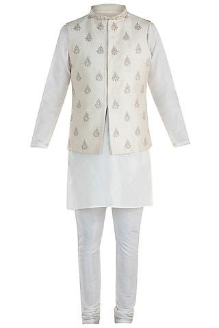 cream embroidered waist coat with kurta and pants