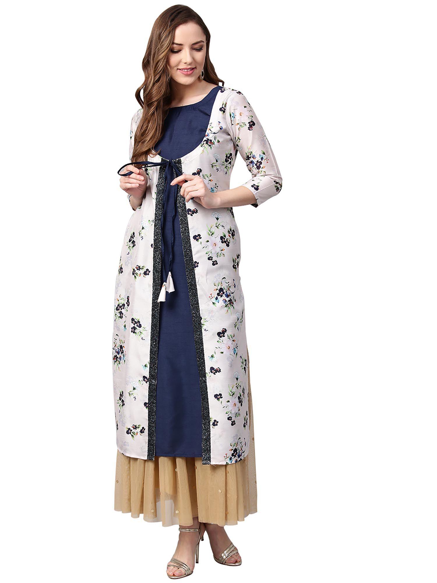 cream floral a-line kurta