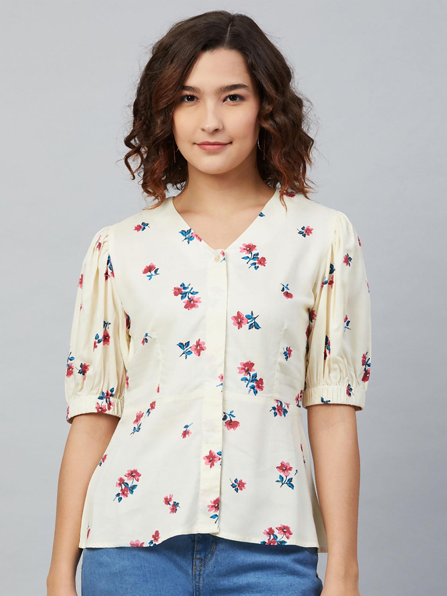 cream floral comfortable top