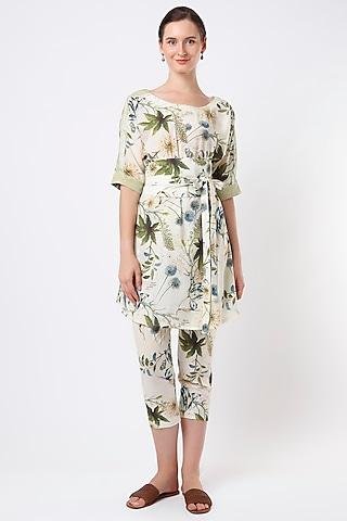 cream floral printed tunic set