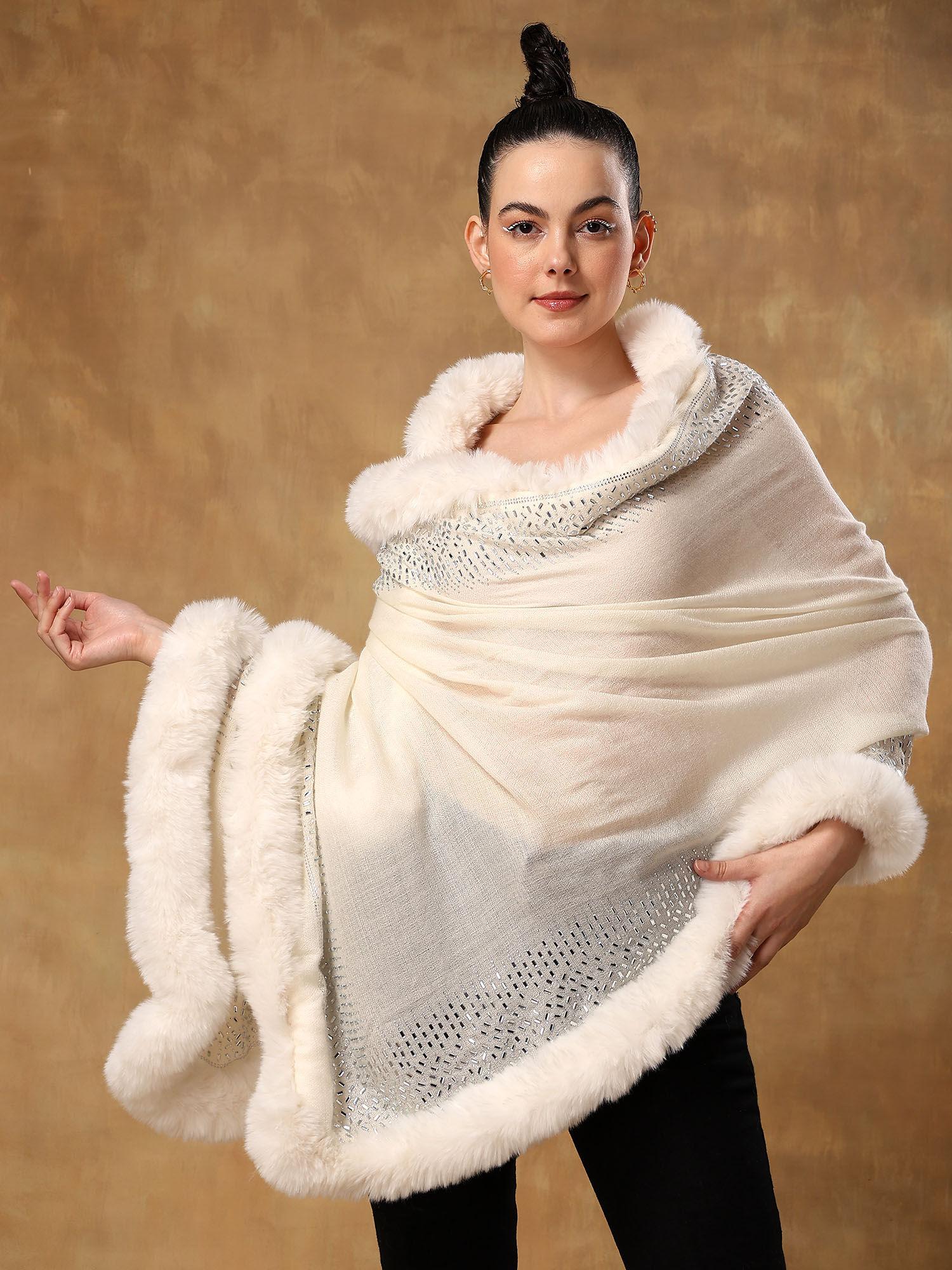 cream fur ideal dress fur shawl made with swarovski