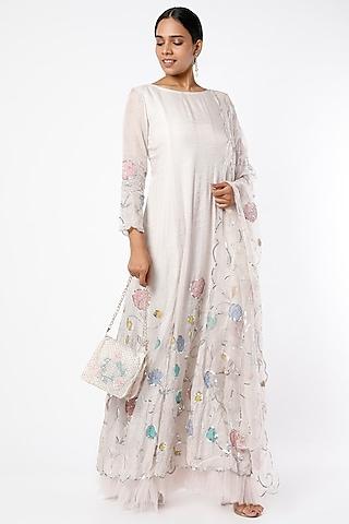 cream hand embroidered anarkali set