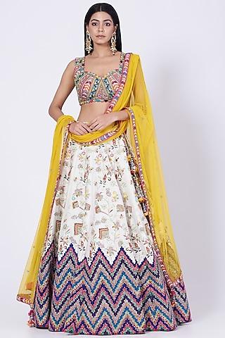 cream hand embroidered lehenga set