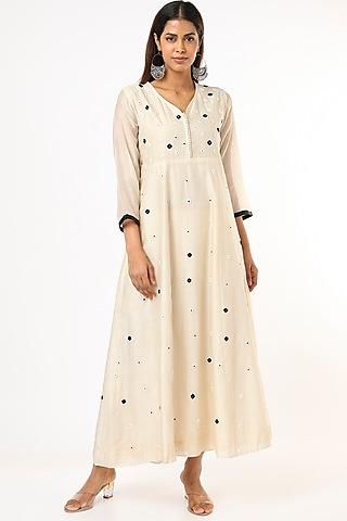 cream hand embroidered panelled dress