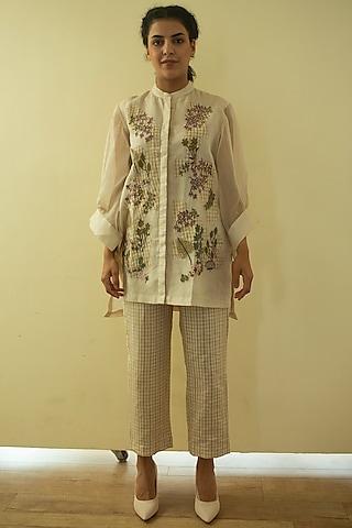 cream handloom linen silk tunic set