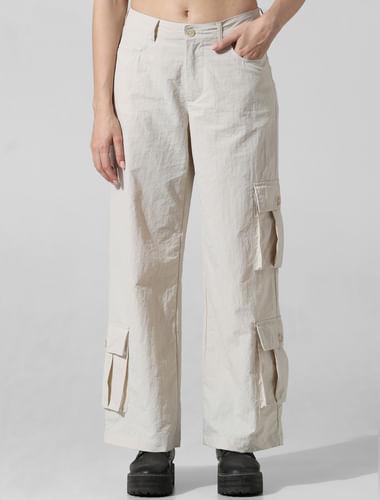 cream high rise parachute cargo pants