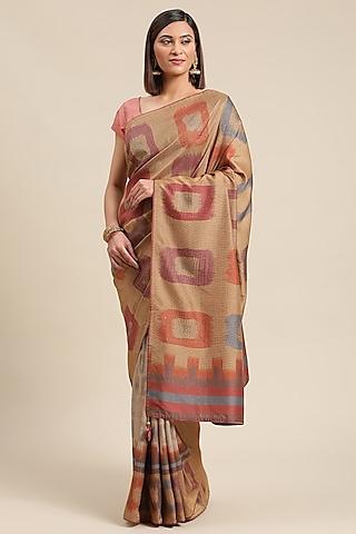 cream ikat printed saree